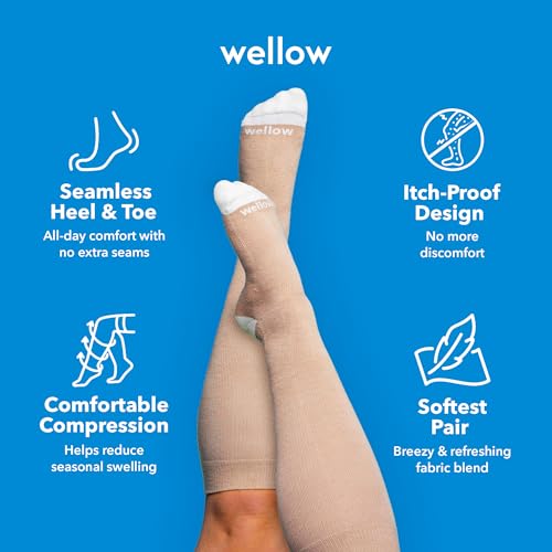 Image of Wide Calf Compression Socks for Men & Women, 18-25 mmHg Made with Viscose from Bamboo, Nurses & Pregnancy Support, Relieves Swelling, Knee High, L, Sesame