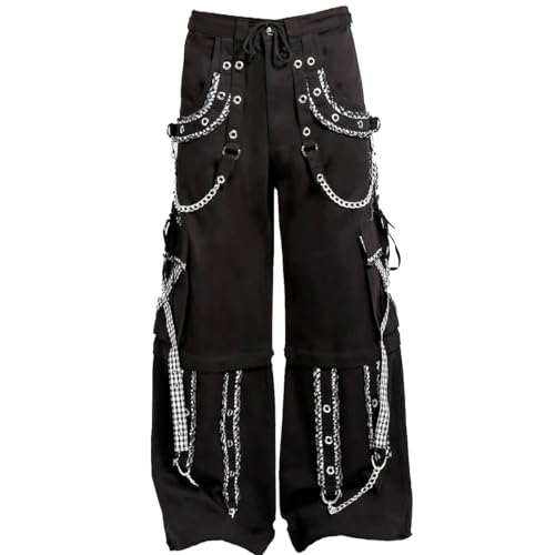 Men Extreme Bondage Alternative Gothic Pant Trouser Transformer Punk Rock White Stitching Pants/USA2