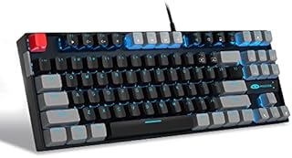 75% Mechanical Gaming Keyboard with Red Switch, MageGee LED Blue Backlit Keyboard, 87 Keys Compact TKL Wired Computer Keyboard for Windows Laptop PC Gamer - Black/Grey