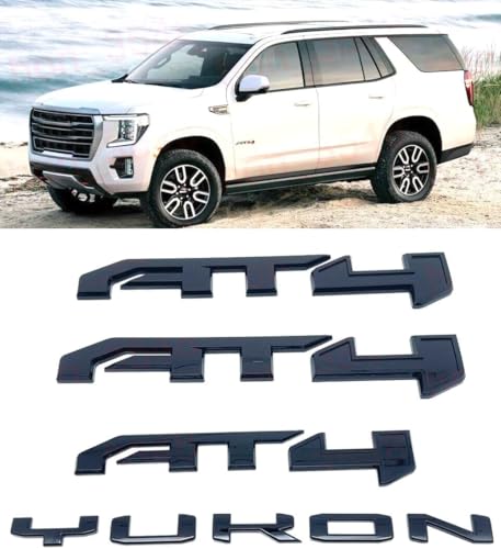 Image of 4Pcs Door Rear Tailgate AT4 Yukon Emblems Letters 3D Badge Replacement for 2021-2025 Yukon XL (Black)