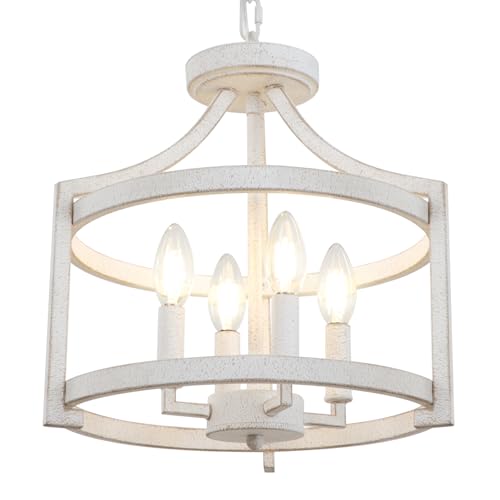 WBinDX 4-Light Farmhouse Chandelier, Distressed Hanging Pendant Lighting, Convertible Semi Flush...