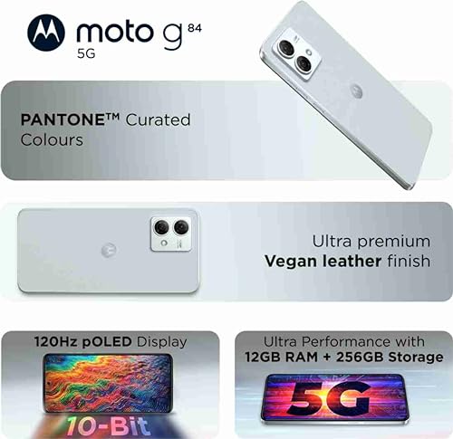 Motorola G84 5G (Marshmallow Blue, 12GB RAM, 256GB Storage) | 50MP (OIS) | 16MP Front Camera | Snapdragon 695 Processor | Ultra Premium Vegan Leather Design | Unbelievable 5G Speeds with 14 5G Bands 3 41jZKznoHnL