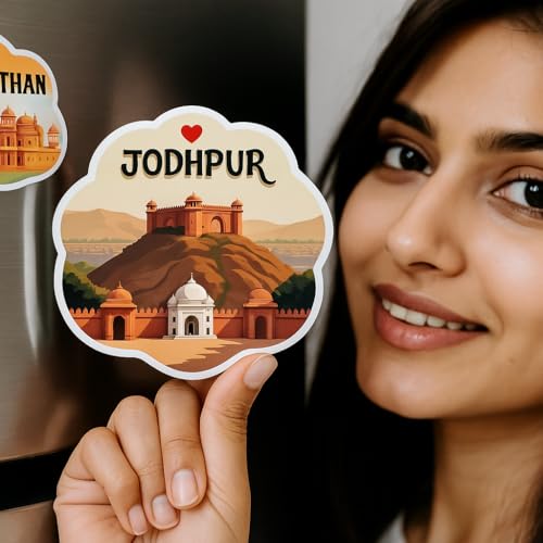 Image of Naxon Jodhpur Wooden Fridge Magnet | Mehrangarh Fort & Blue City Decorative Souvenir | Rajasthan Travel Gift & Kitchen Decor (3x3 Inch, Multicolor) | Pack of 1