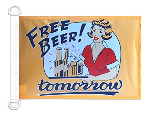 AZ FLAG - Drapeau Bière gratuite - 45x30 cm - Pavillon Nautique Free Beer Tomorrow Spécial Bateau Et Extérieur En Maille Bloquée Avec Anneaux Plastiques Intégrés - 30g
