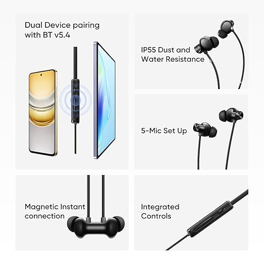 Image of Buds Wireless 5 ANC Neckband Compatible with Realme in Ear Bluetooth,50dB ANC, 13.6mm Dynamic Bass Driver,360 Spatial Audio,45ms Low Latency,Upto 38hrs Playback, Dual Device Connection (Black)