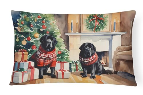 Caroline's Treasures DAC2756PW1216 Tibetan Mastiff Cozy Christmas Throw Pillow Machine Washable, Indoor Outdoor Decorative Pillow for Couch, Bed or Patio, 12HX16W