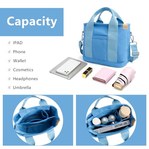 IwIeIaIrI Canvas Tote Bag for Women with Multi Pockets,Trendy Shoulder Handbag with Compartments for Shopping,Work,Beach4