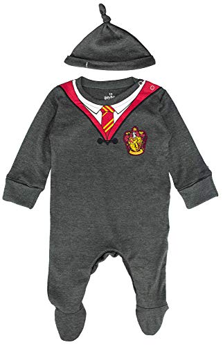Licensierad Harry Potter Baby sparkdräkt Baby Grow med hatt Gryffindor för pojke eller flicka, Träkol, 3-6 Months