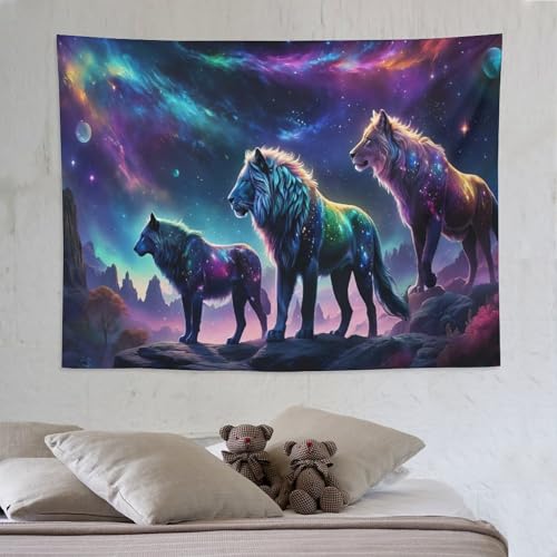 Tapis mural lion PAZZK motif artistique grand format tissu déco chambre coucher