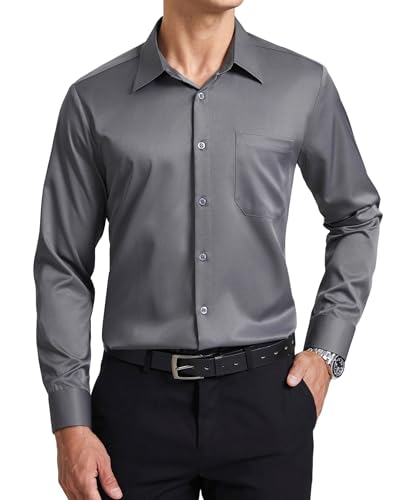 Enlision Camisa Gris Hombre Sin Plancha Elastica Manga Larga