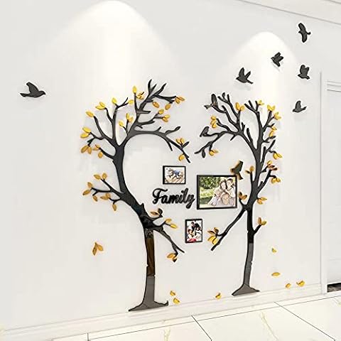 3D Pegatinas de Pared Pegatinas Acrílico Mural Árbol en Forma de Corazón Flying bird Sticker Art Fondo Pegatina para Salón,Dormitorio,Oficina,Habitación Pegatinas Pared Con Marco de Fotos Cover