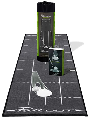 PuttOUT Pro - Alfombrilla de Golf, Unisex, Put/Mat/GRY, Gris, 240 x 50 cm + Pressure Putt Trainer, Unisex Adulto, Blanca Cover