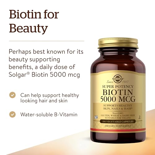 Solgar Biotin 5000 mcg, 100 Veg Caps - Promote Healthy Skin, Nails & Hair - image 3