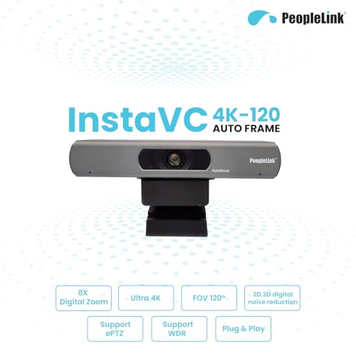 Image of InstaVC 4K-120 Auto Frame Camera Webcam with AI Gesture Control 120 Wide-Angle View,USB Plug & Play,CMOS Lens Best ePTZ Camera for Teaching,YouTube,Live Streaming,Video Conferencing