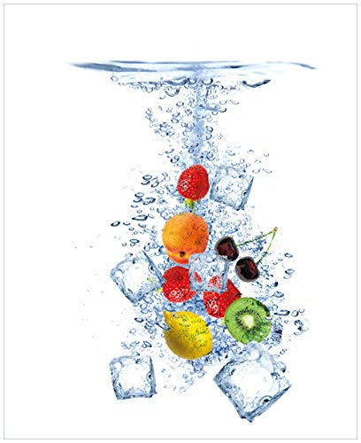 Wallario Sticker/Aufkleber für Kühlschrank/Geschirrspüler/Küchenschränke, Selbstklebende Folie - 65 x 80 cm, Motiv: Obst-Eiswürfel-Mix...