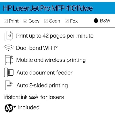 HP LaserJet Pro MFP 4101fdwe Wireless Laser All-In-One Monochrome Printer with HP+ Smart Office Features and Fax (2Z619E)