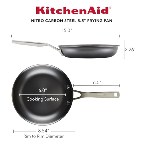 Image of KitchenAid NITRO Carbon Steel Frying Pan /Skillet, 8.5 Inch Fry Pan, Black | Egg frying pan with stainless steel handle, compatible with all cooktops, rust-resistant induction pan, oven safe to 750AF