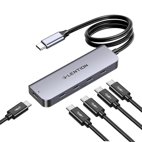 LENTION 4-Port USB C Hub with Long Cable 2FT, USB C Hub Multiport Adapter with 4 x Type C 3.2 10Gbps, 100W PD Charging USBC Splitter, Compatible with 2025-2016 MacBook Pro, 2025-2018 Mac Air