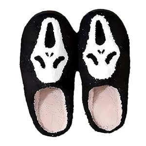 EGAEATU Halloween Slippers for Women,Soft Plush Comfy Halloween Pumpkin Slippers Slip-on Cozy Indoor Outdoor Slippers Fluffy House Slippers for Women Men