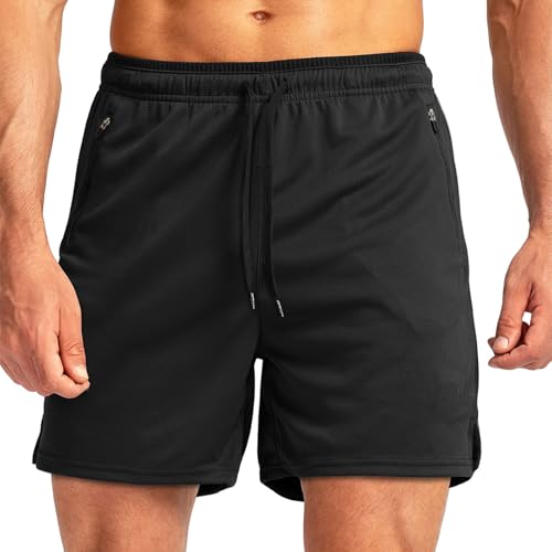 WENKOMG1 Mens Quick Dry Jogging Shorts Elastic Waist Drawstring Breathable Workout Shorts SweatShorts with Zip Pockets