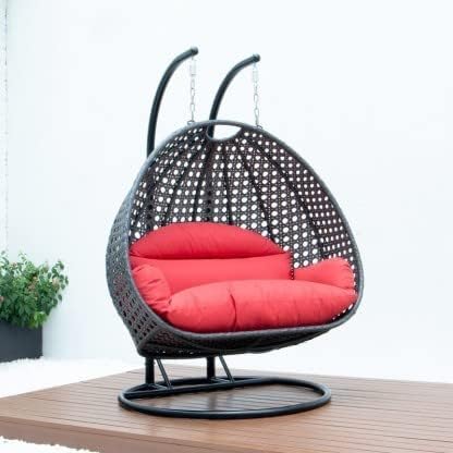 Image of OMANSH Double Seater Swing Chair with Stand & Cushion & Hook Outdoor || Indoor || Balcony || Garden || Living Room (Black-RED)