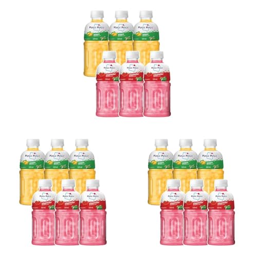 Image of Mogu Mogu Strawberry & Mango Juice Drink with Nata de Coco Jelly 320ml (Pack of 18)| Refreshing Tropical Thai-Made Sip & Chew Beverage.