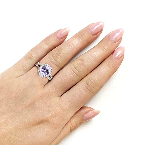 Kobelli Oval Cut Lavender Amethyst and Diamond Halo Split Shank Ring 2 CTW 14k White Gold3