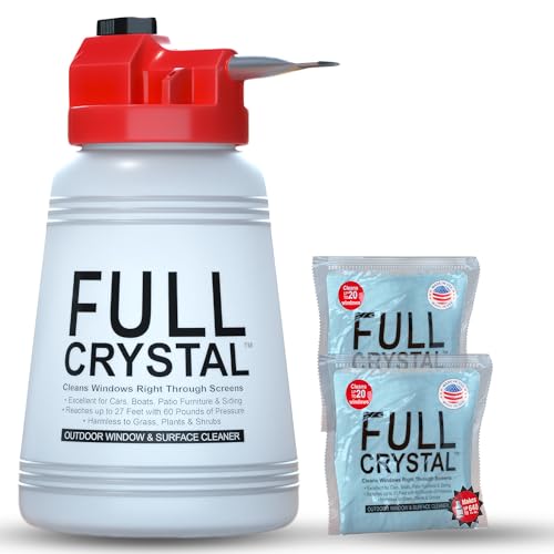 Full Crystal Window Cleaning Kit – 8 oz Glass Cleaner and Bottle with 27 ft Reach, Each 4 oz Bag Makes Up to 640 fl oz, Cleans Up to 40 Windows, Scrub-Free, Rinse-Free