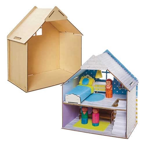 Baker Ross FN199 Holzpuppenhaus-Bausatz - 1er-Pack, Kinder-Puppenhaus-Bausatz, Bastel-Bausatz