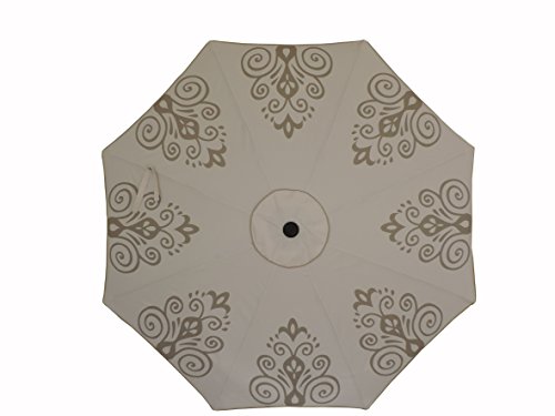 Pebble Lane Living JCU-1003-16-1361 Premium Market Patio Umbrella with Vented Top, 200G UV Treated & Weather Resistant Canopy, Tilt & Crank Action, Velcro Tie Back, Tan & Brown Design, 9' Diameter