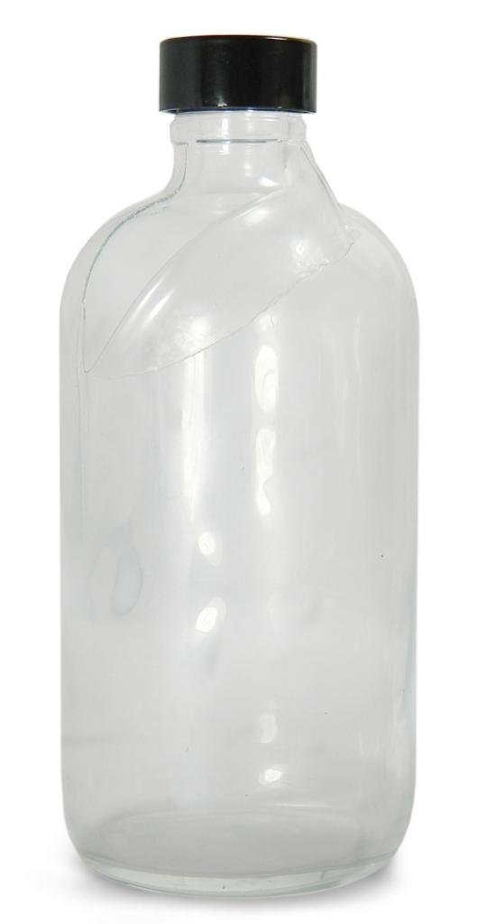 Qorpak GLC-08926 Safety Coated Clear Glass Boston Round Bottle with 22-400 Black Phenolic Pulp/Vinyl Lined Cap, 48mm OD x 112mm Height, 4oz Capacity (Case of 24)