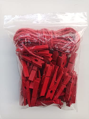 2 Inch Red Strong Wood Clothes Pins Hold Xmas Cards Papers Scrapbooking Gloves Socks Laundry Clip With Twine Pack 50 #TOP1