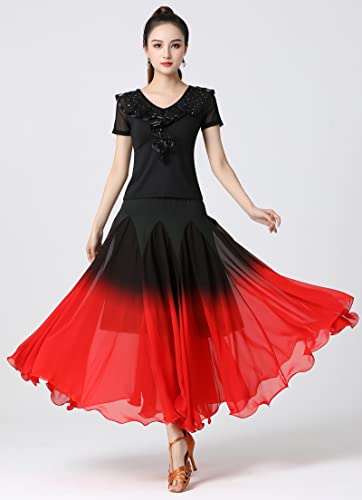 Oridoor Women's Fairy Lyrical Dance Skirt Gradient Color Chiffon Swing Skirt Ballet Modren Dance Costume Dancewear Dance Performance Practice Costumes 01-Red,Black #TOP3
