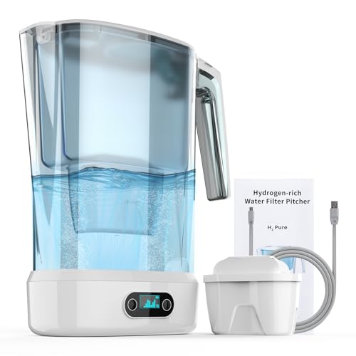 Hydrogen Water Filter Pitcher - BPA Free Rich Hydrogen Water Generator Electrolysis Jug with SPE/PEM. Removes 99% of Lead Microplastics PFAS & Chlorine Advanced UltraFiltration Technology