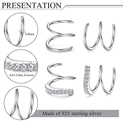 FUNRUN JEWELRY 2Pairs 925 Sterling Silver Twist Wrap Spiral Earrings for Women Double Hoop Climber Cuff Earrings Hypoallergenic Tiny CZ Cartilage Twist Piercing Earrings2