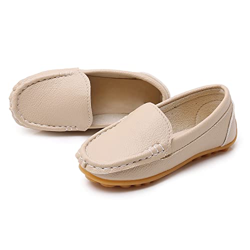 SOFMUO Boys Girls Leather Loafers Slip-On Oxford Flats Boat Dress Schooling Daily Walking Shoes(Toddler/Little Kids)4
