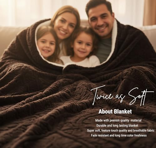 Image of VAS COLLECTIONS Faux Fur Jacquard Tufted Sherpa Blanket | 600 GSM Heavyweight Ultra-Soft & Super Warm Double Bed Blanket | 225 x 220 cm | 5D Embossed Floral Design | Heavy Winter Use - 3 kg, Coffee