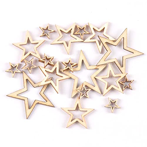 Assortiment de 100 étoiles creuses en bois pour travaux manuels et décoration, idéal comme décoration de Noël, décoration de table, décoration de confettis Cover