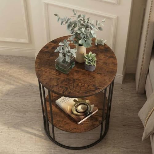 Image of NEST NATURE HAVEN Round Side Table Corner End Table for Living Room Bedside Mid Century Modern Accent Coffee Table for Small Spaces Metal Nightstand (Black Brown)