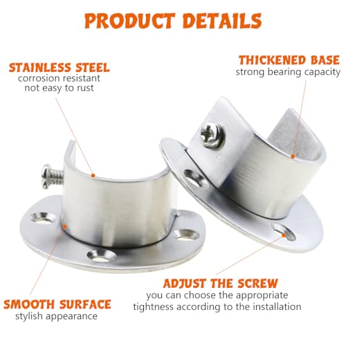 Image of HASTHIP 2Pcs Wardrobe Rod Holder 1-1 /3 Inch Stainless U-Brackets | Secure Hanger Rod End Supports, Neat Clothes Storage, Stainless Steel Build, 2 Pcs with Screws, Easy Mounting, Simple Care