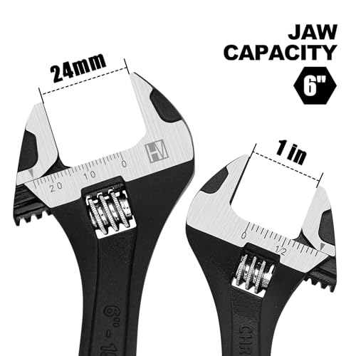 Image of HAUTMEC 6 inch Adjustable Wrench Extra Wide Jaw Black Finish Adjustable Wrenches Drop-Forged CR-V Steel Metric & SAE Scales for Home Garage Workshop DIY