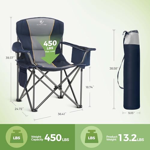 LET'S CAMP Folding Camping Chair Oversized Heavy Duty Padded Outdoor Chair with Cup Holder Storage and Cooler Bag の商品画像 2