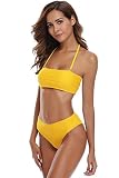 🌴【Diseño】-- BANDEAU TOP CLÁSICO - Un bikini bandeau se caracteriza por tener un diseño relativamente simple que sigue el contorno y la forma del cuerpo mientras que tiene algo de una forma de "banda". DISEÑO DE DETALLES - Correa halter extraíble, tiras ahuecadas en la parte posterior, relleno extraíble. Totalmente forrado para la parte superior e inferior.