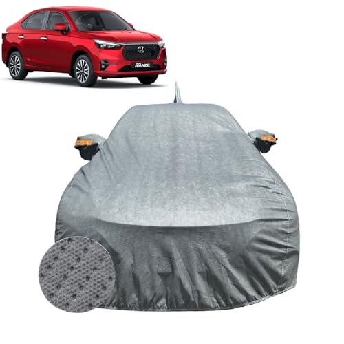 Image of Car Cover for Honda Amaze (2025-2026) | 100% Waterproof Cover with Antenna & Reflective Mirror Pockets | Dustproof, Scratchproof, Heatproof Honda Amaze Car Cover |Soft Cotton Lining| Grey