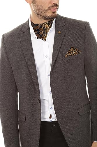 Image of DiBanGu Mens Silk Ascot Ties Paisley Jacquard Woven Cravat and Pocket Square Cufflinks with Lapel Pin for Business Wedding