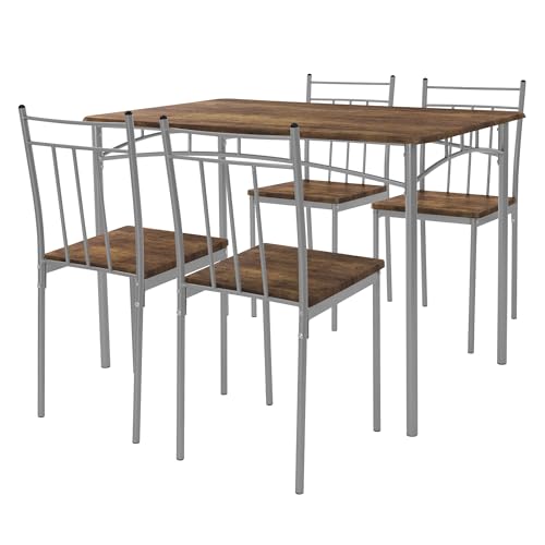 ML-Design Esstisch mit 4 Stühlen, Vintage, Essgruppe Set 5-TLG für 4 Personen, Holz, Esszimmerstühle mit Metallbeinen, Küchentisch Set, Esszimmergarnitur, Sitzgruppe für Esszimmer Wohnzimmer Küche