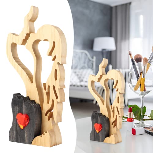 Gigicloud Wooden Handmade Abstract Sculpture Statue Eternal Love Couple Pine Wooden Statue Delicate Ornament Lover Kiss Decorative Home Decor Figurine Accent Decoration #TOP3