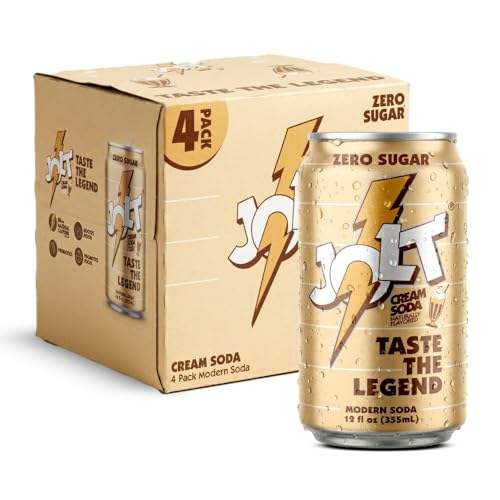 JOLT Modern Soda - Cream Soda, Zero Sugar, 80mg Caffeine, Vitamins B6 B12 B5, Prebiotics, Taurine, Alpha GPC, Green Coffee Bean Caffeine, No Fruit Juice, 1g Prebiotic Fiber, 12 fl oz (4 cans)
