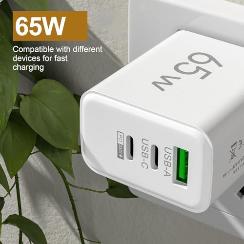 Potrójna ładowarka USB - blok 65 W szybkie ładowanie | 1 USB+2 PD, materiał ABS, kostka ścienna do smartfonów, adapter ścienny do tabletu, kompaktowe gniazdko podróżne, stacja zasilania