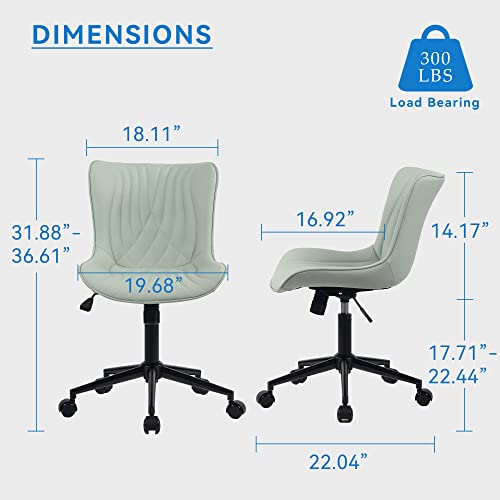 Image of YOUNIKE Office Chair, Armless Desk Chair with Wheels, Home Office Computer Task Chairs, Modern Faux Leather Padded Vanity Chair, Adjustable Swivel Rolling Office Chair with Back, Mint Seafoam Green